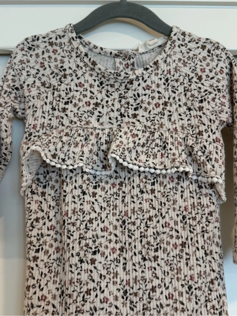 Toddler Floral Ruffle‎ One-Piece Romper - Cream